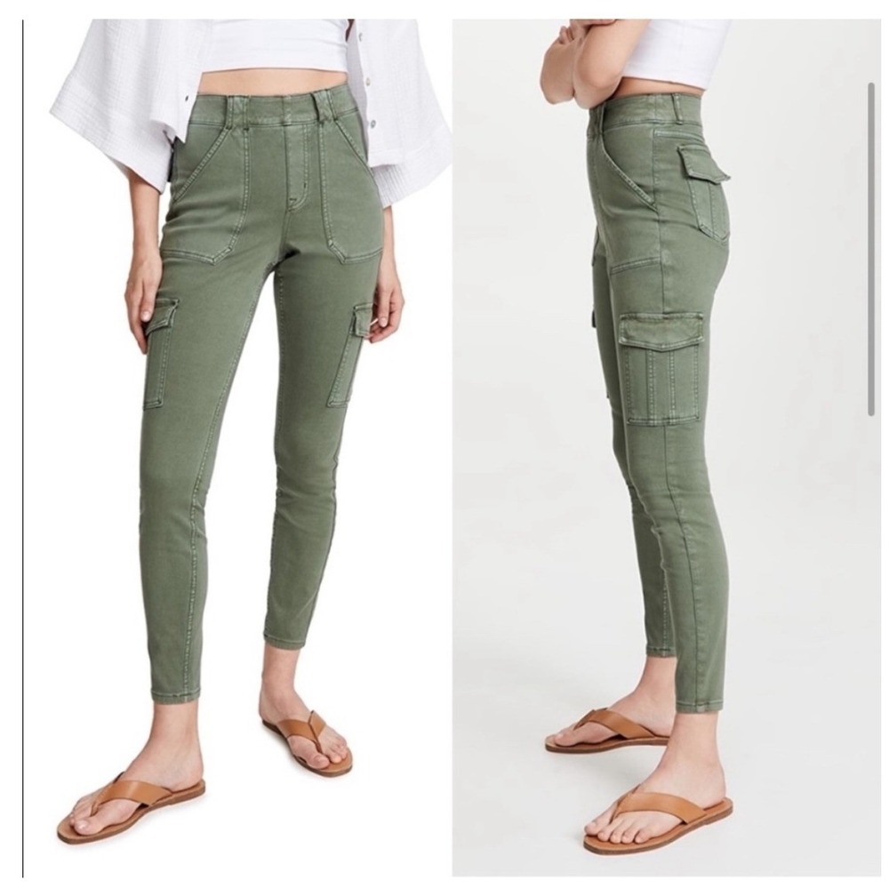 Spanx Stretch Twill Cargo Skinny Pants XL Olive Green Utility Gorpcore Shaping